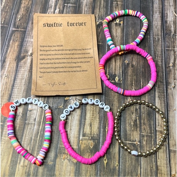 5for$10 Taylor Swift Love Story Inspired Swiftie Forever Bracelets 5Pc Bead NWT - Picture 5 of 5